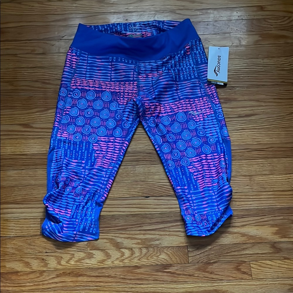 Saucony Vibrant Blue and Pink Geometric Running Capris -NWT